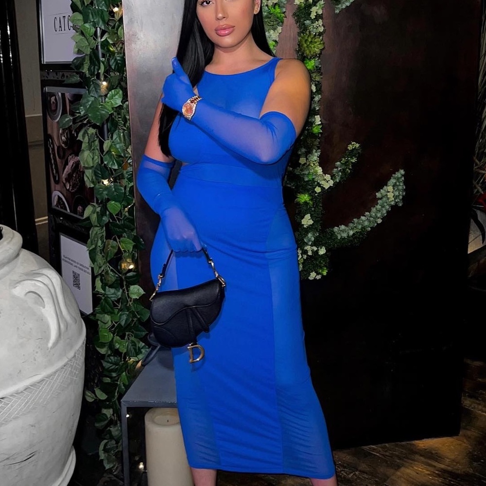 Blue Meshki Mesh dress (gloves not included)